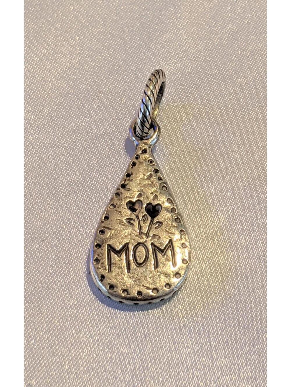 Brighton MOM Double-Sided Charm Silver Plated Teardrop Pierced Hearts GUC - Picture 1 of 4